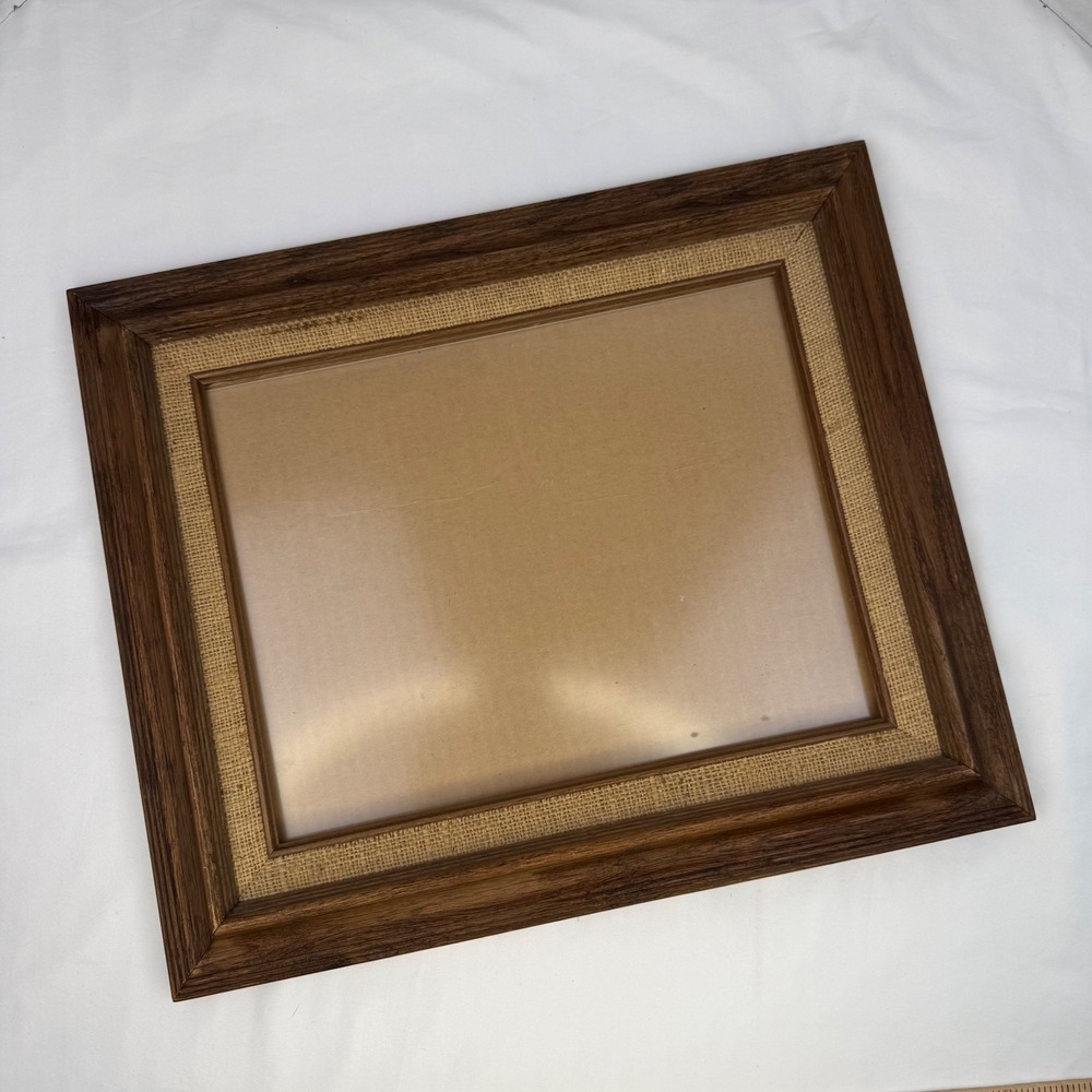 Vintage Dark Oak Wood Picture Frame with Burlap Matting Fits 11x14 Photo - Picture 3 of 8